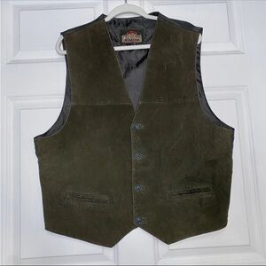 Greatland Apparel Suede Leather 4 Button Vest Olive Green Size Large Vintage